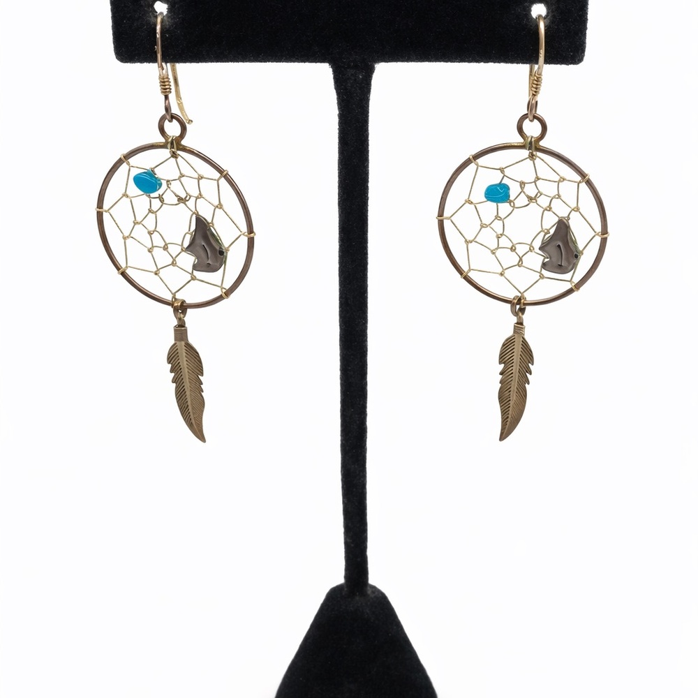 Sterling Silver Dreamcatcher Earrings | Turquoise Feather Boho